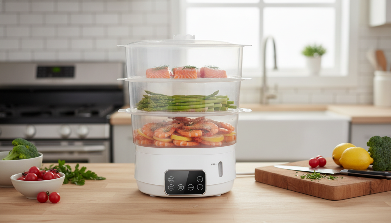 13.7QT 3-Tier Digital Electric Steamer (800W, Auto Off)
