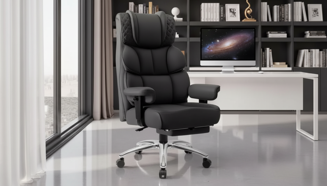 Big & Tall Leather Executive Chair: Footrest, Ergonomics
