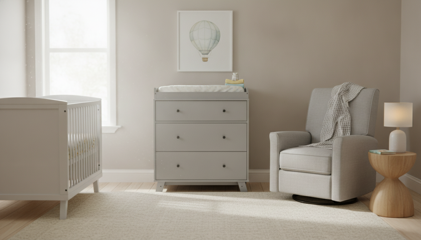 Pebble Gray 3-Drawer Dresser + Changing Top for Nursery
