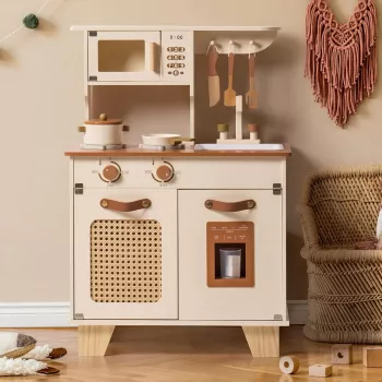 Wooden Play Kitchen with Ice Maker for Little Chefs
