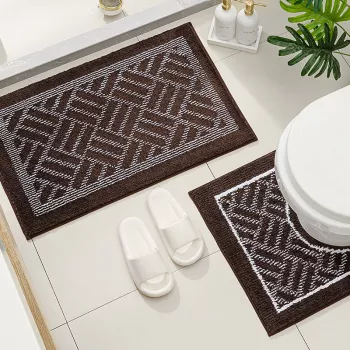 2-Piece Striped Anti-Slip Bathroom & Toilet Mat Set